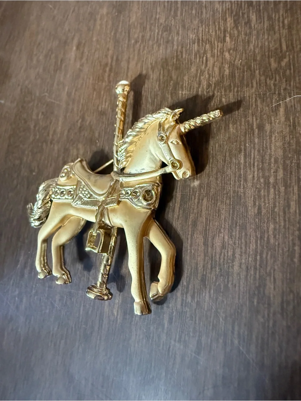 Vintage Unicorn Carousel Horse Pin Brooch Goldtone 2.5” X 3” Merry Go Round
